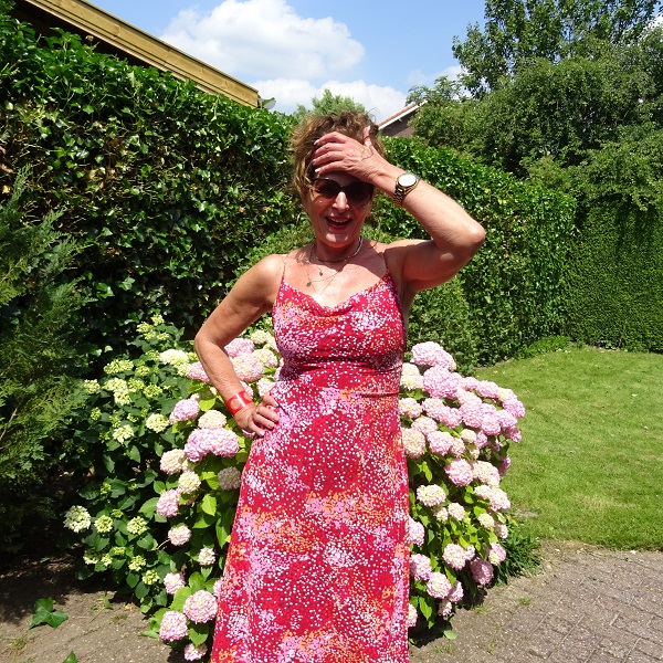 maxi dress in pink and red