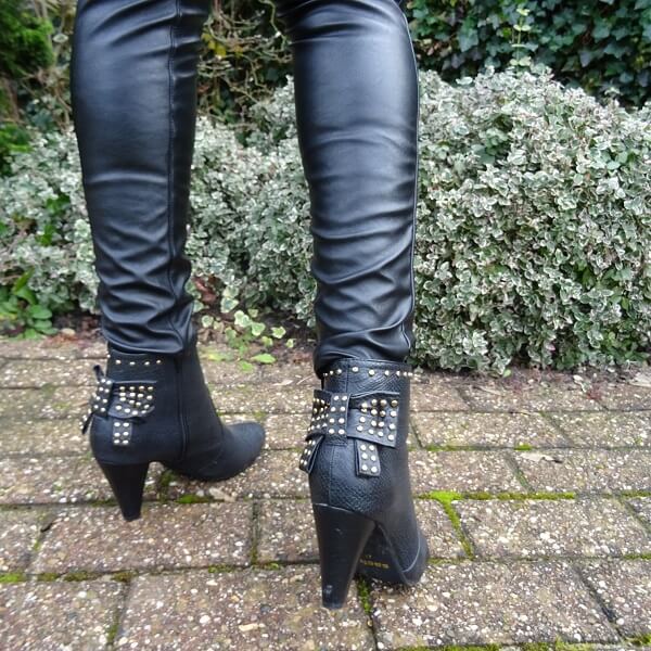 studded ankle boots with a bow