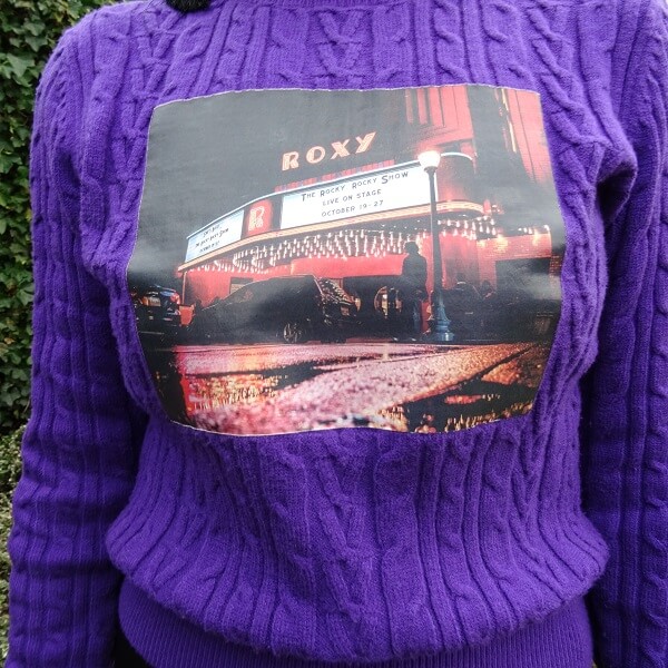 purple sweater with photo print