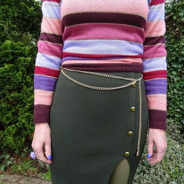 green and purple outfit without thinking