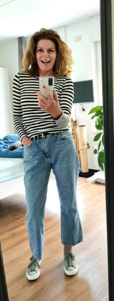 jeans and a striped top