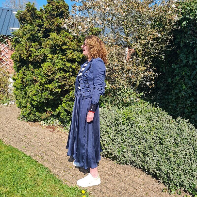 military jacket on a long skirt