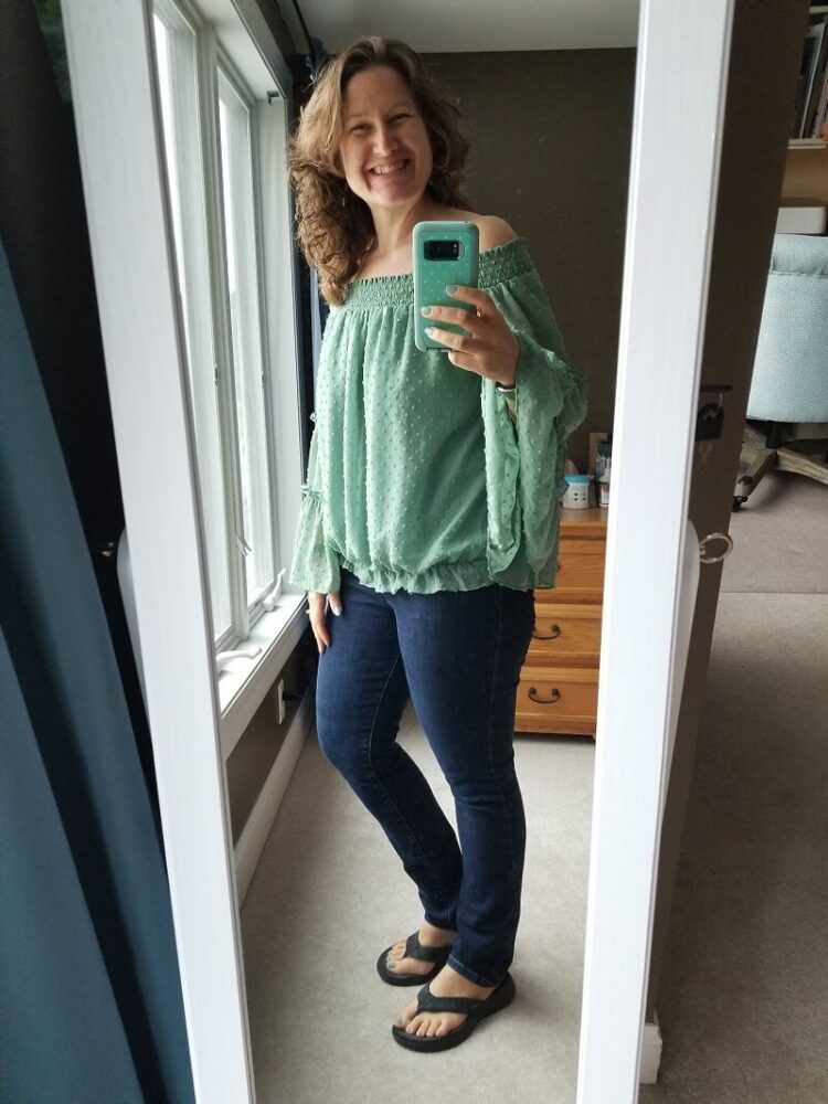 sheer mint green top