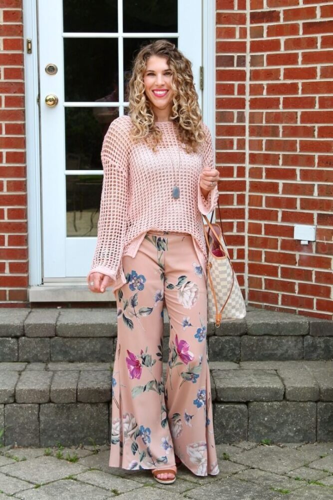 pink floral trousers