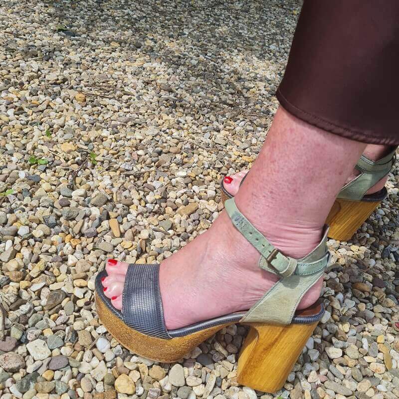 wooden sandals with leather