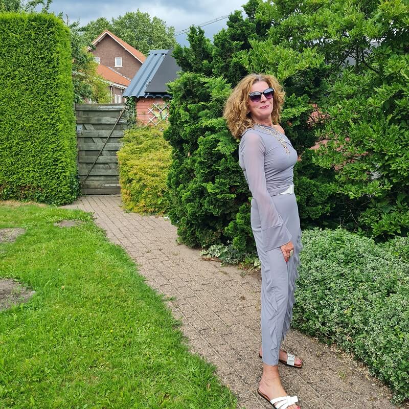 white and grey outfit