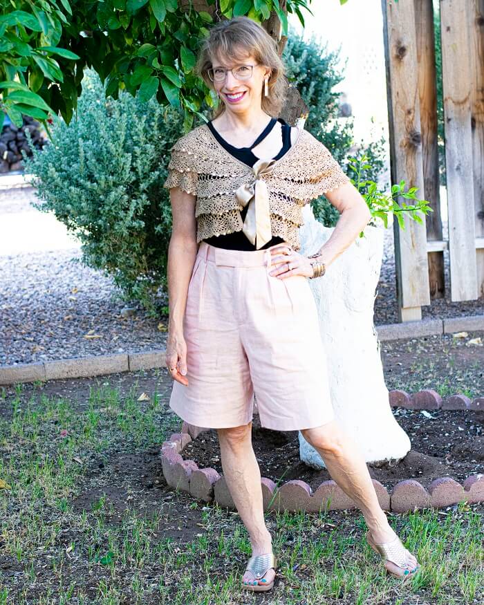 Golden cardigan on shorts