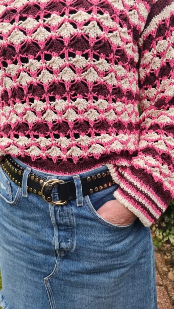 chrochet jumper and studded belt