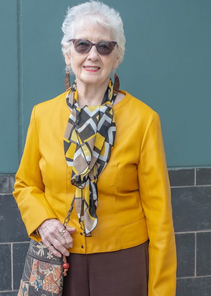 yellow jumper with scarf