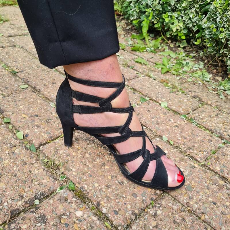 black heeled sandals