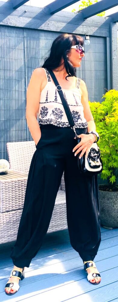 silk top in black and white