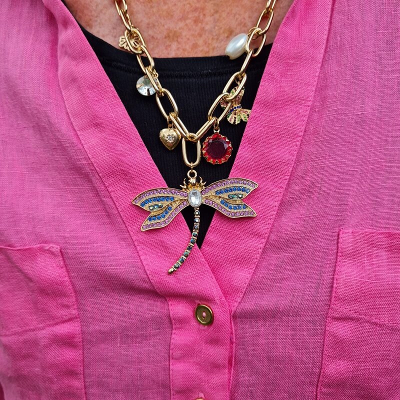 statement necklace with a dragonfly