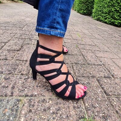 black heeled sandals