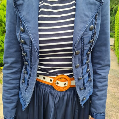 navy with cognac and white