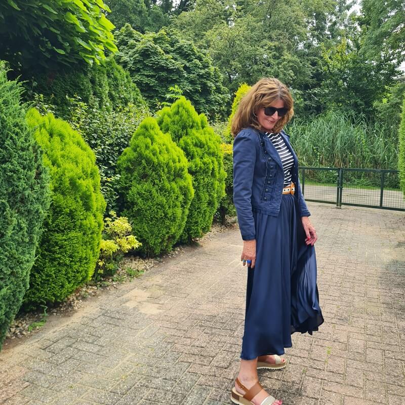 military jacket on a silk skirt