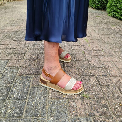 cognac and golden sandals
