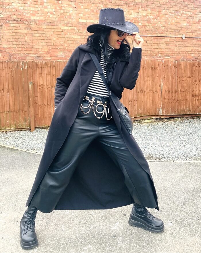 cool leather look with cowboy hat