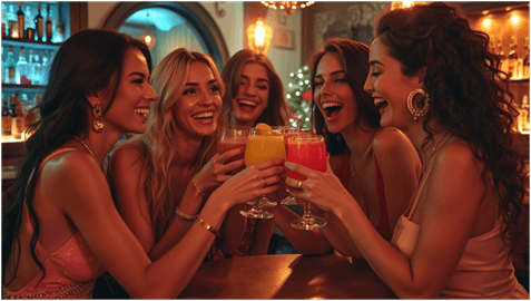 Women laughing toasting cocktails
