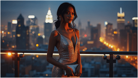 Woman in elegant gown girls' night