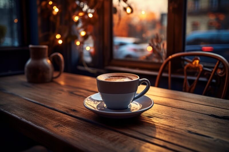 morning sunlit coffee scene