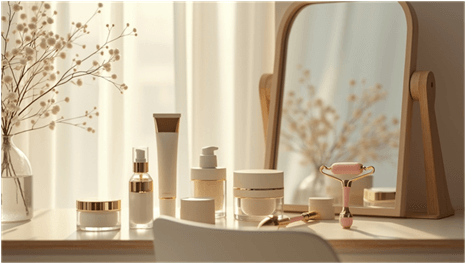 Minimalist skincare essentials arrangement self care