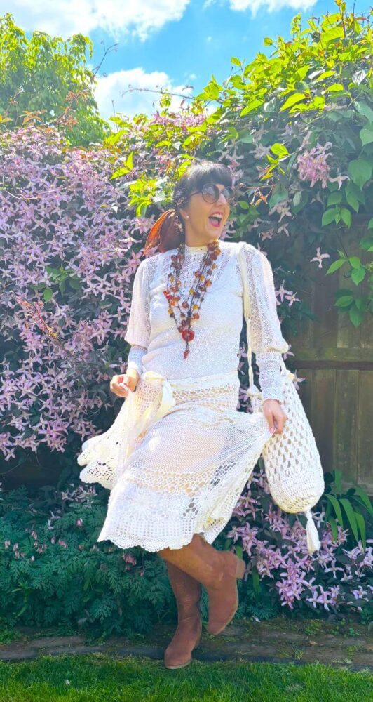 crochet outfit in cream