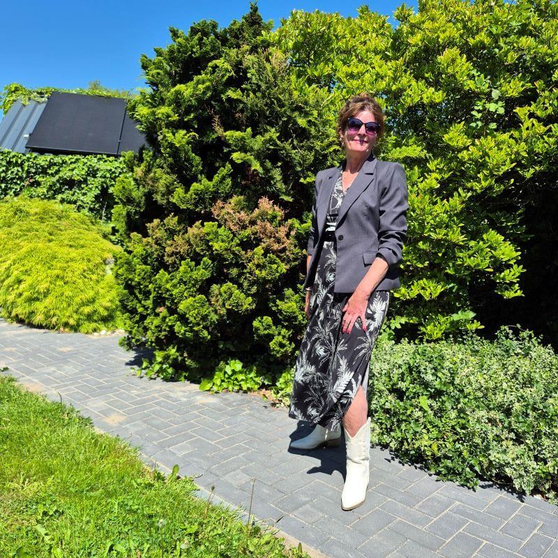  faux wrap dress in black white and grey