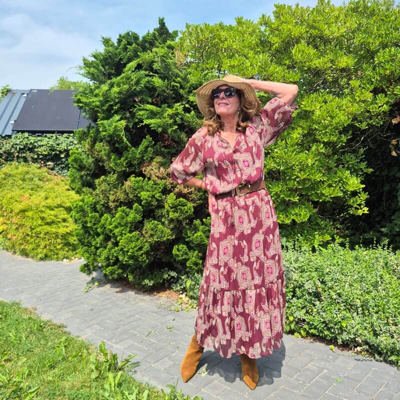burgundy paisley dress