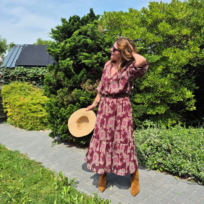 burgundy paisley dress