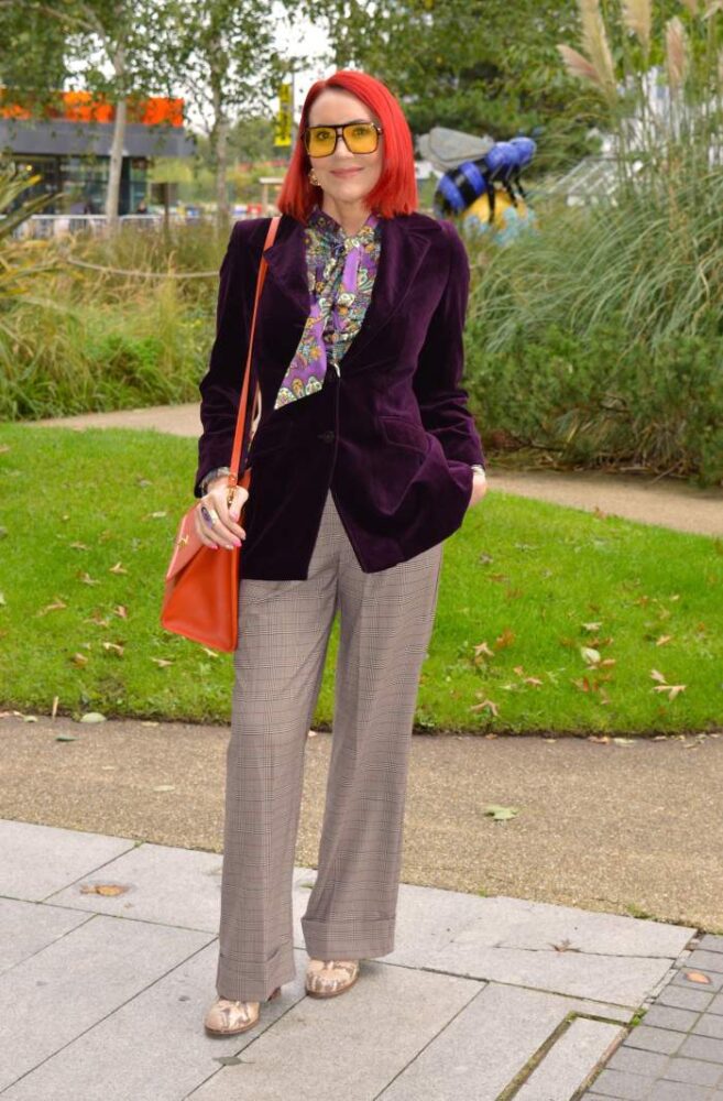 pussy bow blouse on suit