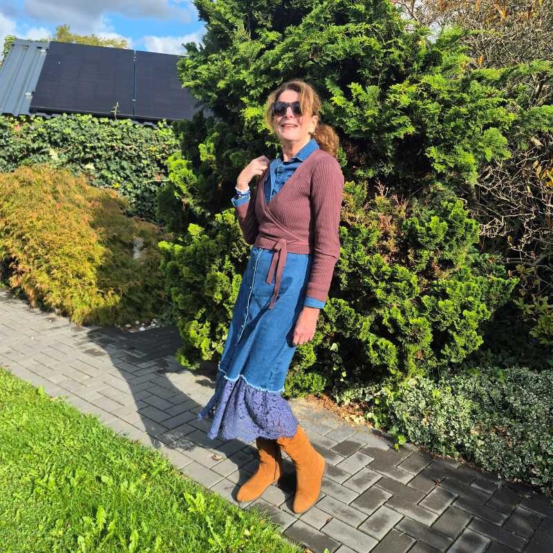 denim dress with a lace hem