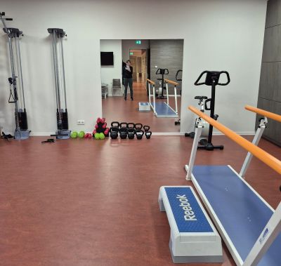 at the gym, early in the morning