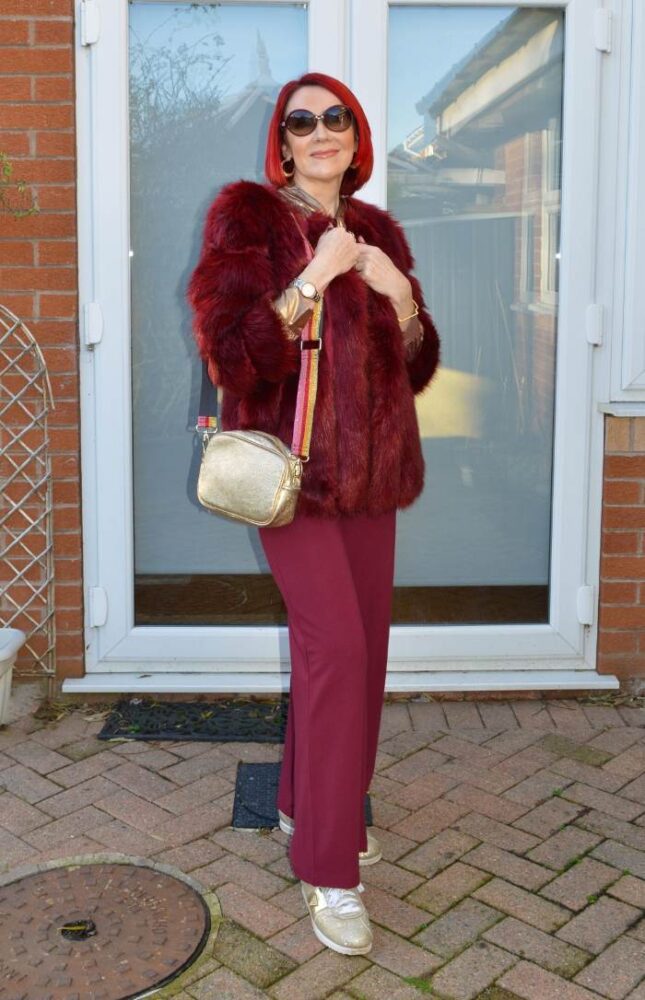 bordeaux faux fur coat