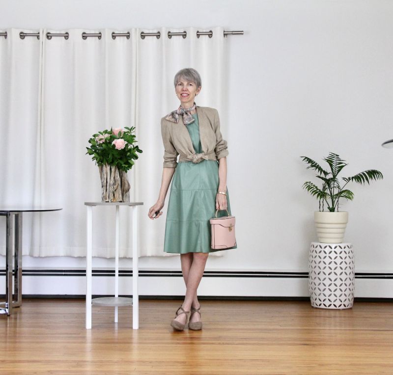 sage green leather dress