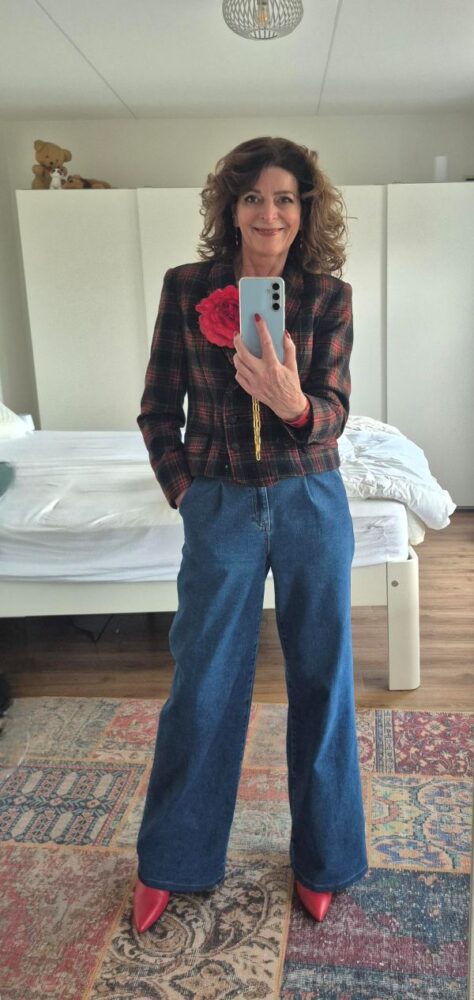 jeans with checked blazer