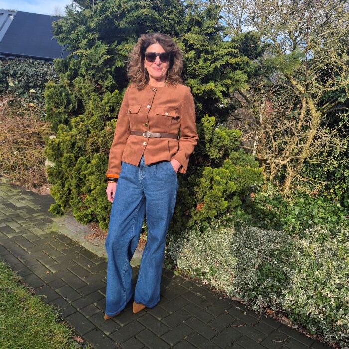 jeans and a suede jacket